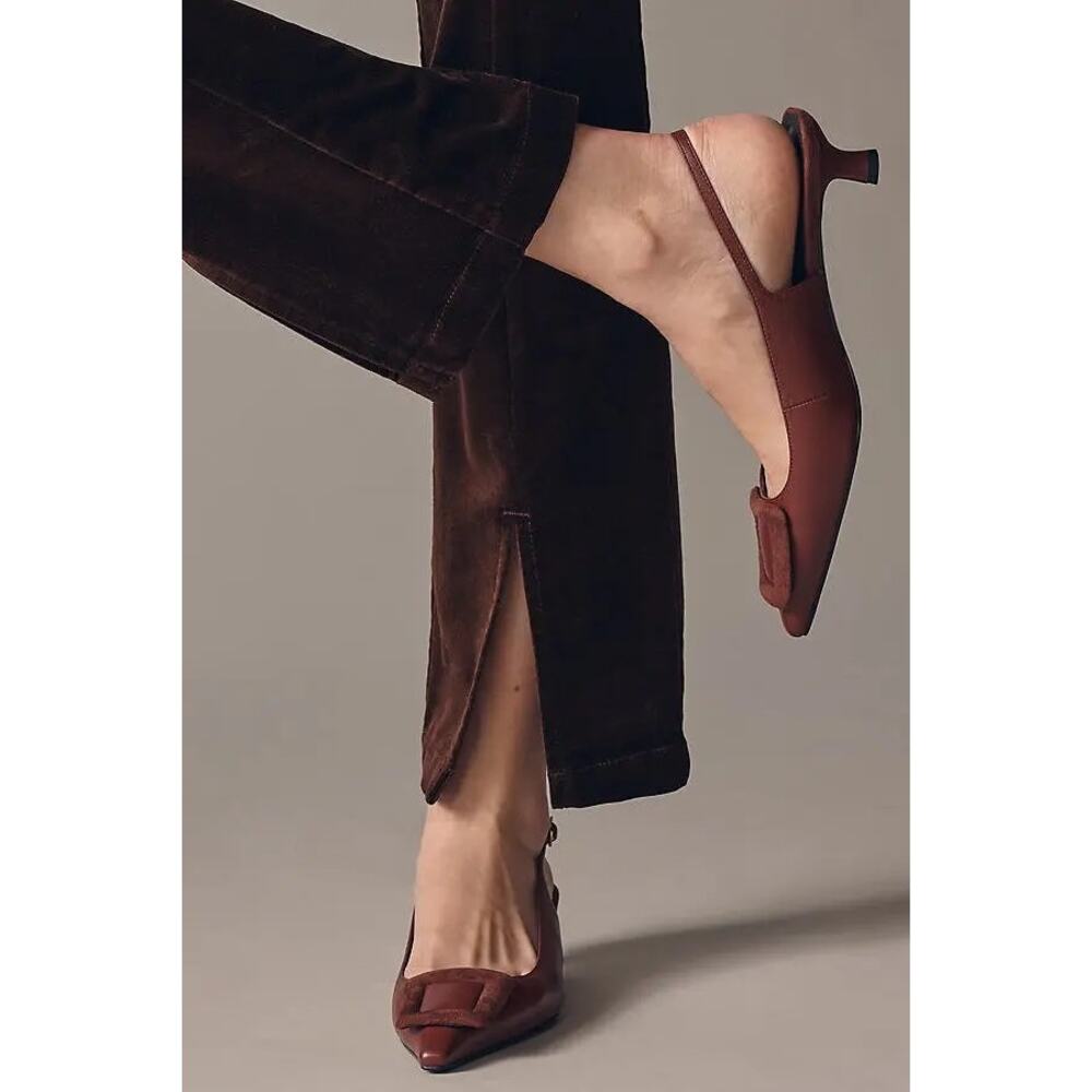 Maeve High Rise Split Front Velvet Skinny Pants Brown Holiday Party Stretch Sz M - Picture 8 of 14